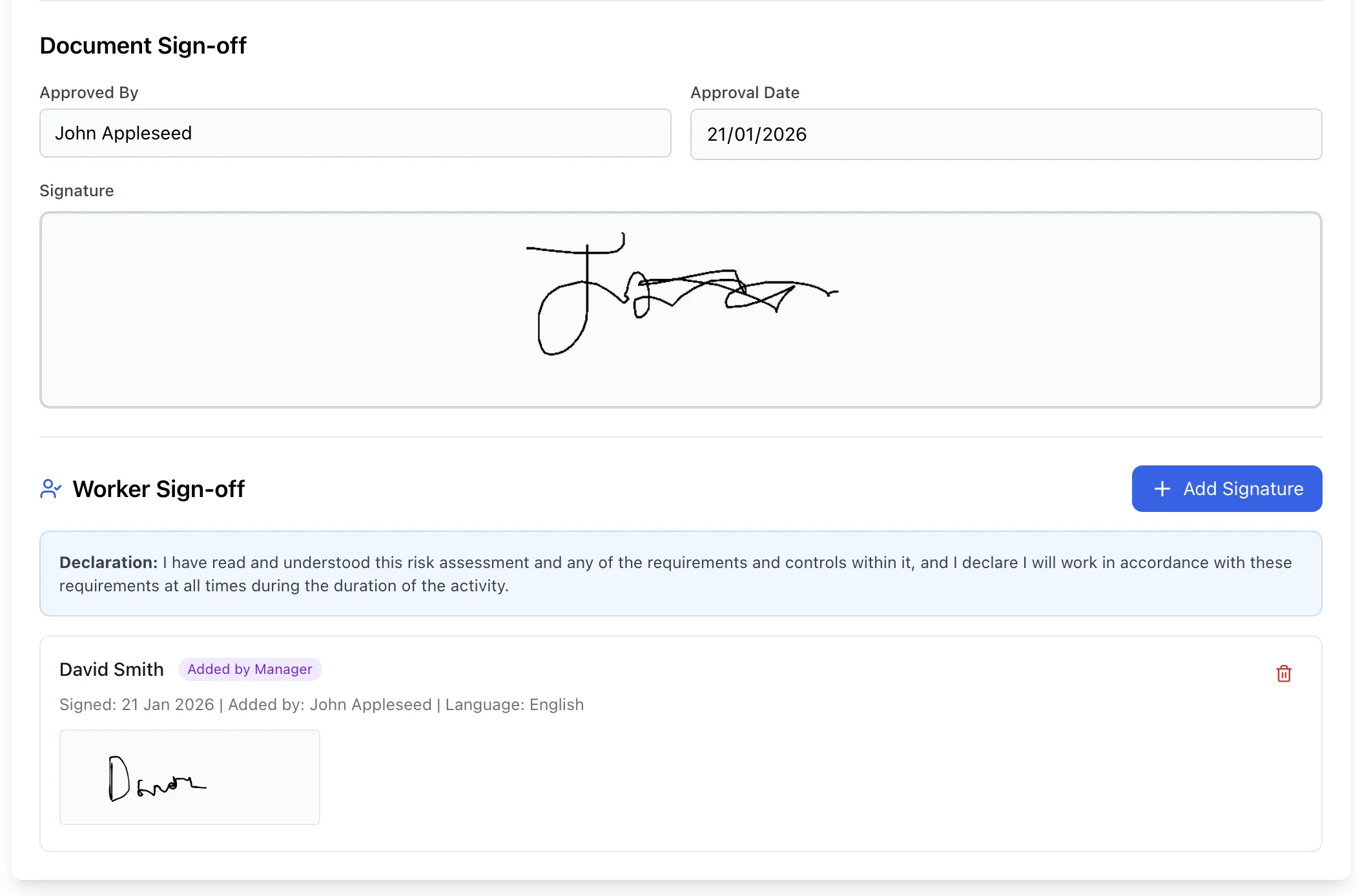 Safety Mate digital signatures and audit trail