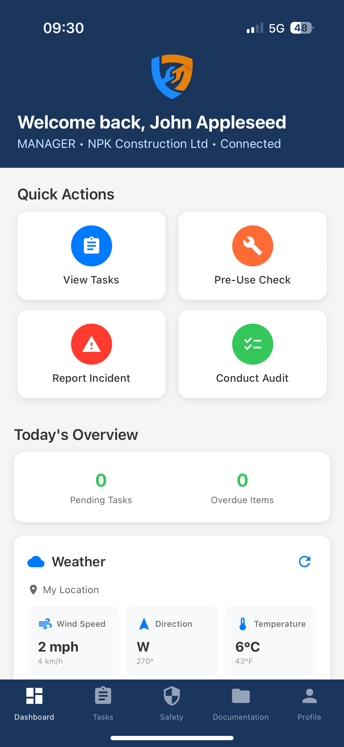 Safety Mate® mobile app showing incident reporting and audit features